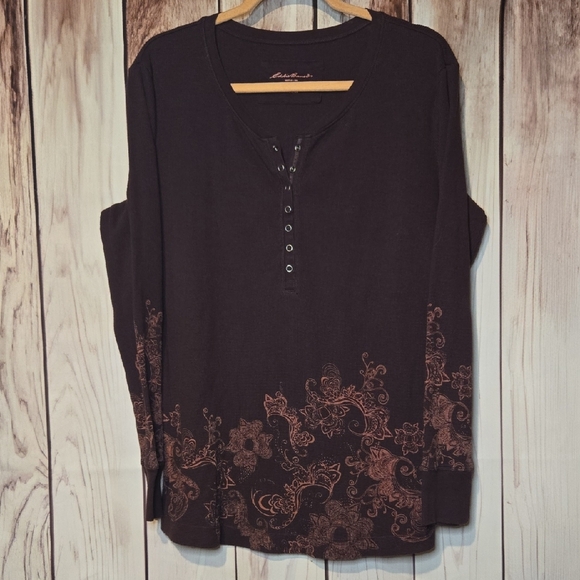 Eddie Bauer Brownish Purple Paisley & Floral Long Sleeve Thermal Tee Size XXL - Picture 1 of 6